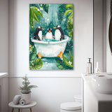 Penguins In Bathtub Bathroom Decor Print Funny Animal Art Canvas Prints Wall Art, Bathroom Art Decor100,