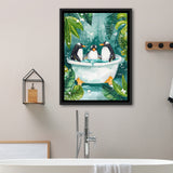 Penguins In Bathtub Bathroom Decor Print Funny Animal Art Framed Canvas Prints Wall Art, Bathroom Framed Art Decor V1