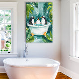 Penguins In Bathtub Bathroom Decor Print Funny Animal Art Canvas Prints Wall Art, Bathroom Art Decor100,
