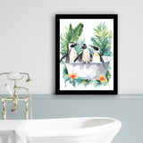 Penguins In Bathtub Bathroom Decor Print Funny Animal Art Framed Art Print Wall Decor, Bathroom Framed Art Decor