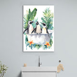 Penguins In Bathtub Bathroom Decor Print Funny Animal Art Canvas Prints Wall Art, Bathroom Art Decor,