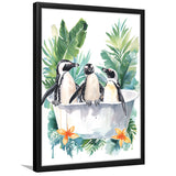 Penguins In Bathtub Bathroom Decor Print Funny Animal Art Framed Art Print Wall Decor, Bathroom Framed Art Decor