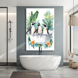 Penguins In Bathtub Bathroom Decor Print Funny Animal Art Canvas Prints Wall Art, Bathroom Art Decor,