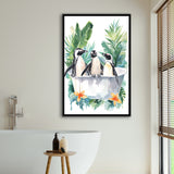 Penguins In Bathtub Bathroom Decor Print Funny Animal Art Framed Canvas Prints Wall Art, Bathroom Framed Art Decor