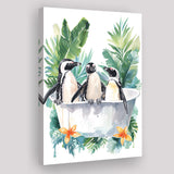 Penguins In Bathtub Bathroom Decor Print Funny Animal Art Canvas Prints Wall Art, Bathroom Art Decor,
