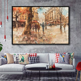 Peoples Walking on France's Street Water Color, Framed Canvas Print Wall Art Decor, Floating Frame Painting Canvas