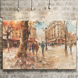 Peoples Walking on France's Street Water Color, Canvas Print Wall Art Home Decor, Painting Canvas Art Print