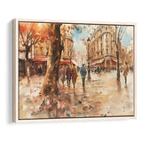 Peoples Walking on France's Street Water Color, Framed Canvas Print Wall Art Decor, Floating Frame Painting Canvas