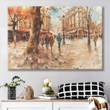Peoples Walking on France's Street Water Color, Canvas Print Wall Art Home Decor, Painting Canvas Art Print