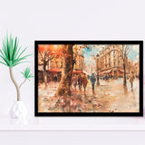 Peoples Walking on France's Street Water Color, Framed Art Print Wall Decor, Picture Framed Painting Art