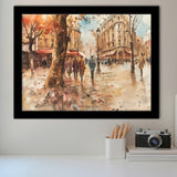 Peoples Walking on France's Street Water Color, Framed Art Print Wall Decor, Picture Framed Painting Art