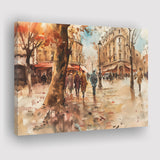 Peoples Walking on France's Street Water Color, Canvas Print Wall Art Home Decor, Painting Canvas Art Print