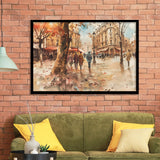 Peoples Walking on France's Street Water Color, Framed Art Print Wall Decor, Picture Framed Painting Art