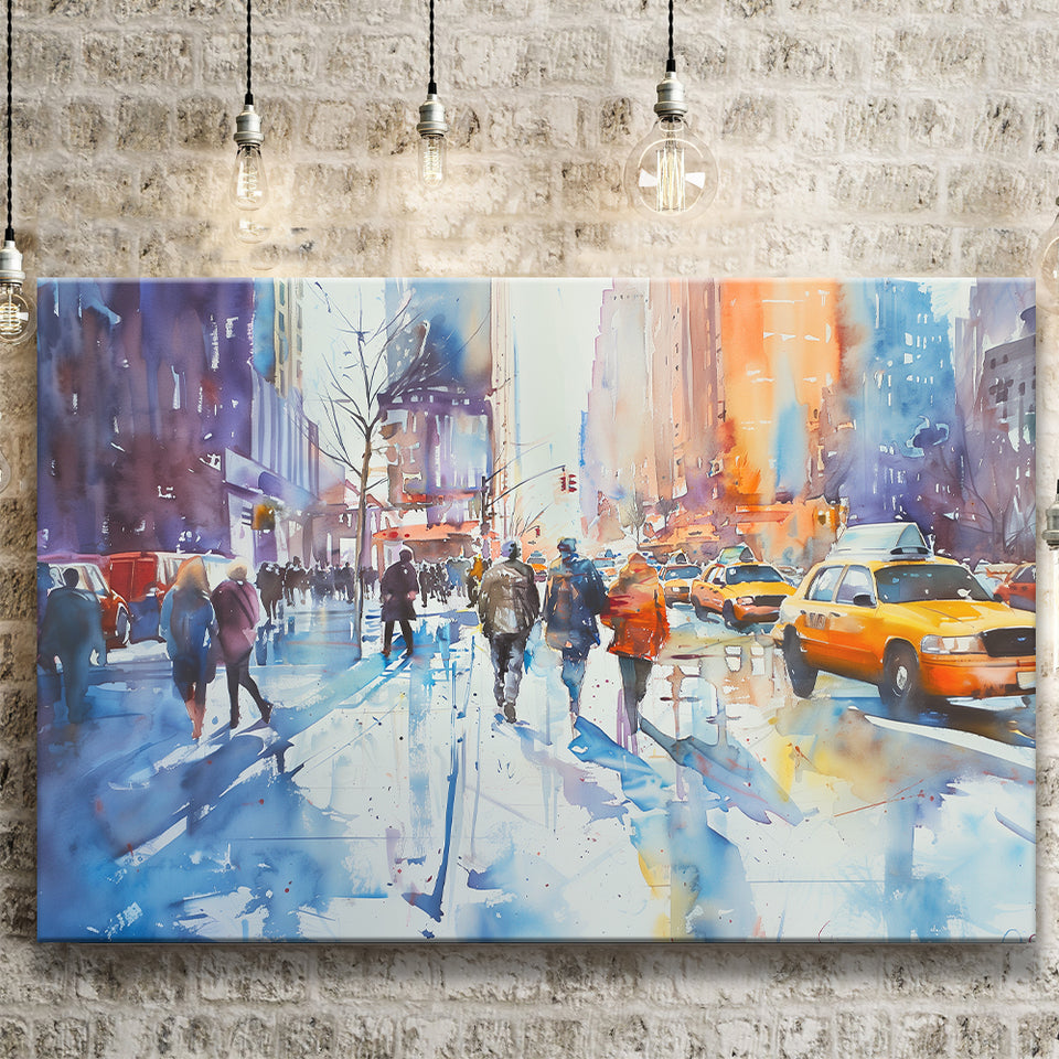 Peoples Walking on The Street New York Water color, Canvas Print Wall Art Home Decor, Painting Canvas Art Print