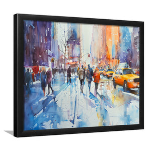 Peoples Walking on The Street New York Water color, Framed Art Print Wall Decor, Picture Framed Painting Art