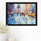 Peoples Walking on The Street New York Water color, Framed Canvas Print Wall Art Decor, Floating Frame Painting Canvas