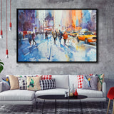 Peoples Walking on The Street New York Water color, Framed Canvas Print Wall Art Decor, Floating Frame Painting Canvas
