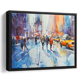 Peoples Walking on The Street New York Water color, Framed Canvas Print Wall Art Decor, Floating Frame Painting Canvas