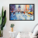 Peoples Walking on The Street New York Water color, Framed Canvas Print Wall Art Decor, Floating Frame Painting Canvas