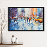 Peoples Walking on The Street New York Water color, Framed Canvas Print Wall Art Decor, Floating Frame Painting Canvas