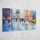 Peoples Walking on The Street New York Water color, Mixed 5 Panel B Canvas Print Wall Art Decor, Extra Large Painting Canvas