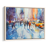Peoples Walking on The Street New York Water color, Framed Canvas Print Wall Art Decor, Floating Frame Painting Canvas