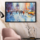 Peoples Walking on The Street New York Water color, Framed Canvas Print Wall Art Decor, Floating Frame Painting Canvas