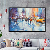 Peoples Walking on The Street New York Water color, Framed Art Print Wall Decor, Picture Framed Painting Art