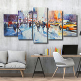 Peoples Walking on The Street New York Water color, Mixed 5 Panel Canvas Print Wall Art Home Decor, Large Canvas Painting