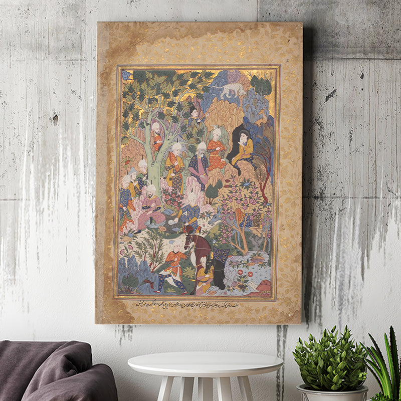 Persian Art, Miniature Art Print, Islamic Manuscript Painting, Mughal Empire Decor, Canvas Painting, Canvas Print Wall Art Decor