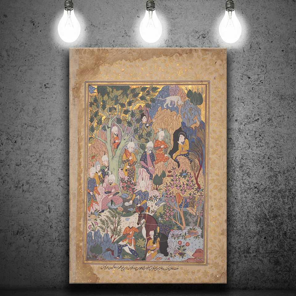 Persian Art, Miniature Art Print, Islamic Manuscript Painting, Mughal Empire Decor, Canvas Painting, Canvas Print Wall Art Decor
