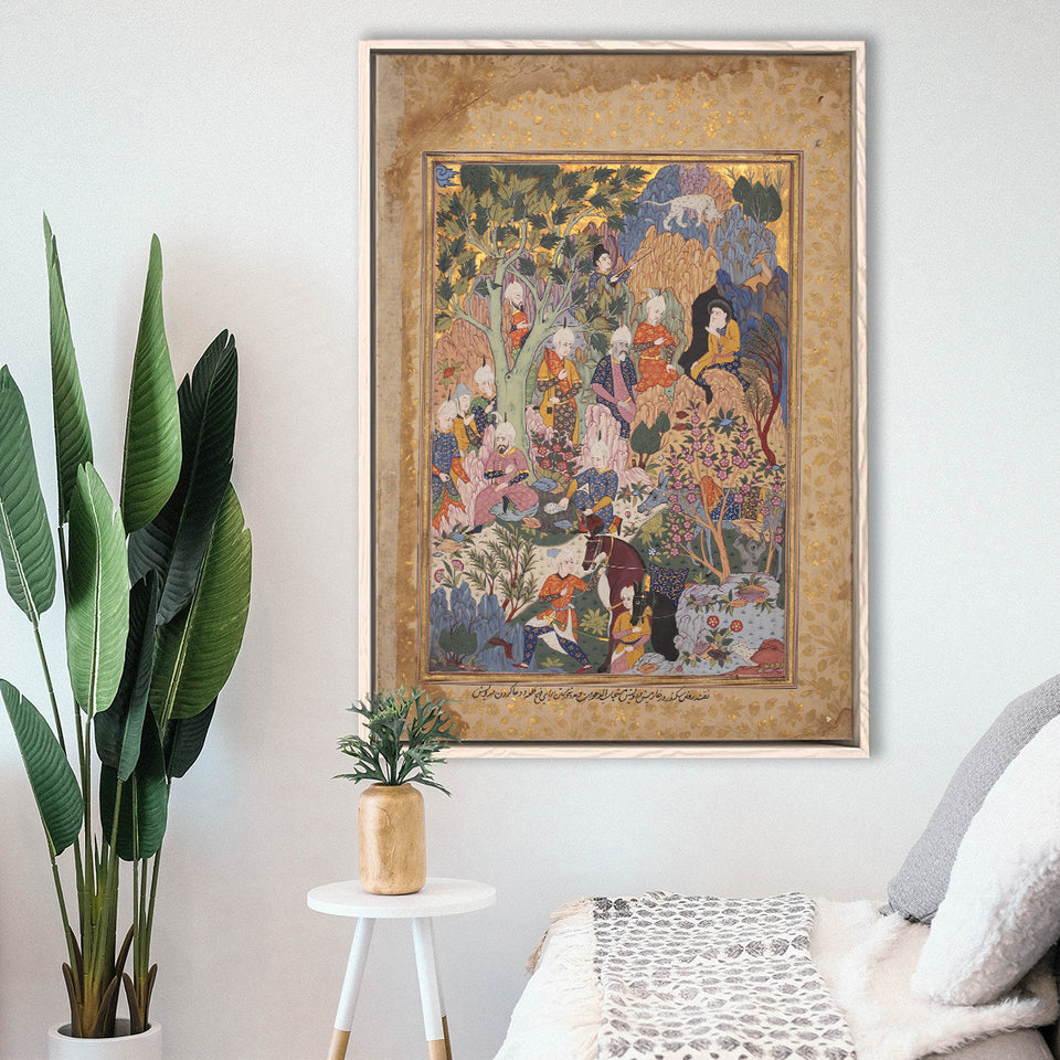 Persian Art, Miniature Art Print, Islamic Manuscript Painting,Framed Canvas Prints Wall Art Decor, Floating Frame