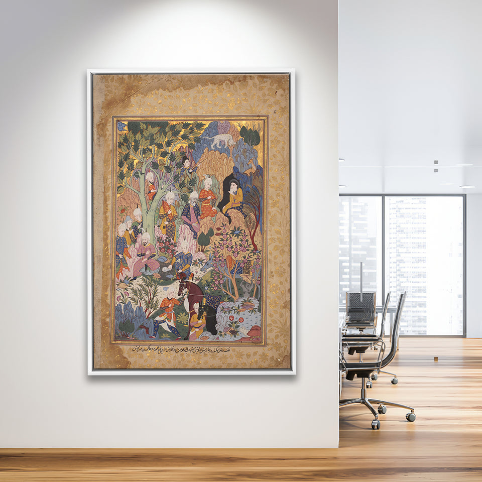 Persian Art, Miniature Art Print, Islamic Manuscript Painting,Framed Canvas Prints Wall Art Decor, Floating Frame