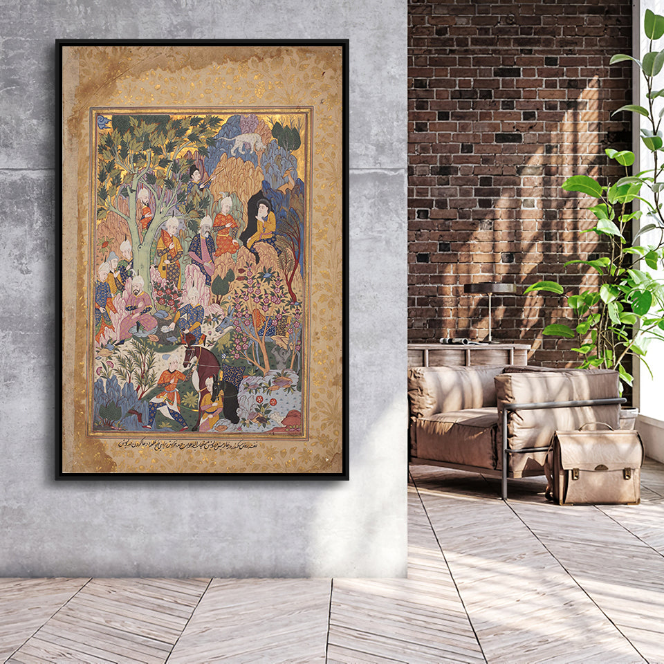Persian Art, Miniature Art Print, Islamic Manuscript Painting,Framed Canvas Prints Wall Art Decor, Floating Frame