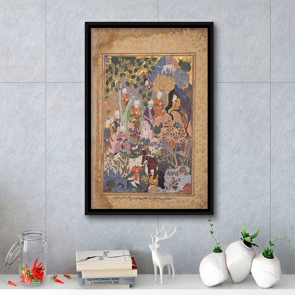 Persian Art, Miniature Art Print, Islamic Manuscript Painting,Framed Canvas Prints Wall Art Decor, Floating Frame