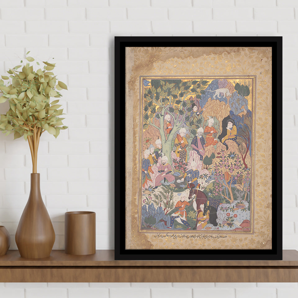 Persian Art, Miniature Art Print, Islamic Manuscript Painting,Framed Canvas Prints Wall Art Decor, Floating Frame