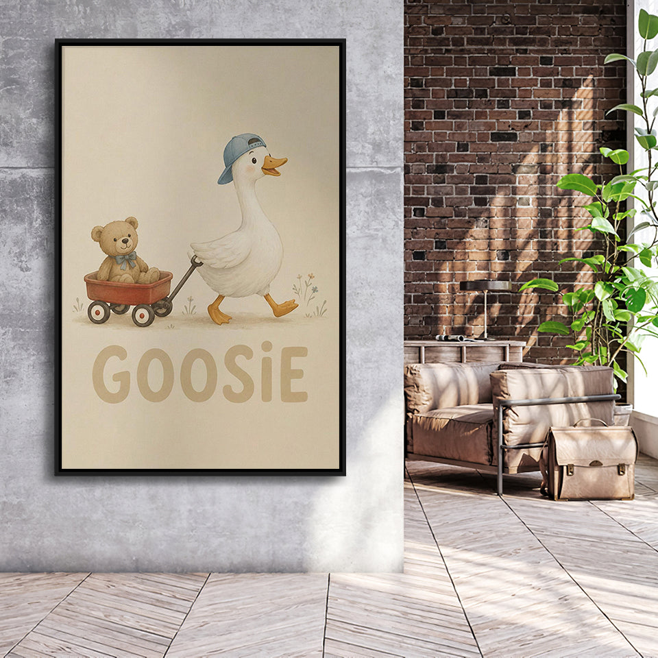 Personalized Mispronunciation Print, Goose Teddy Nursery, Pet Lover Art, Framed Canvas Print, Floating Frame