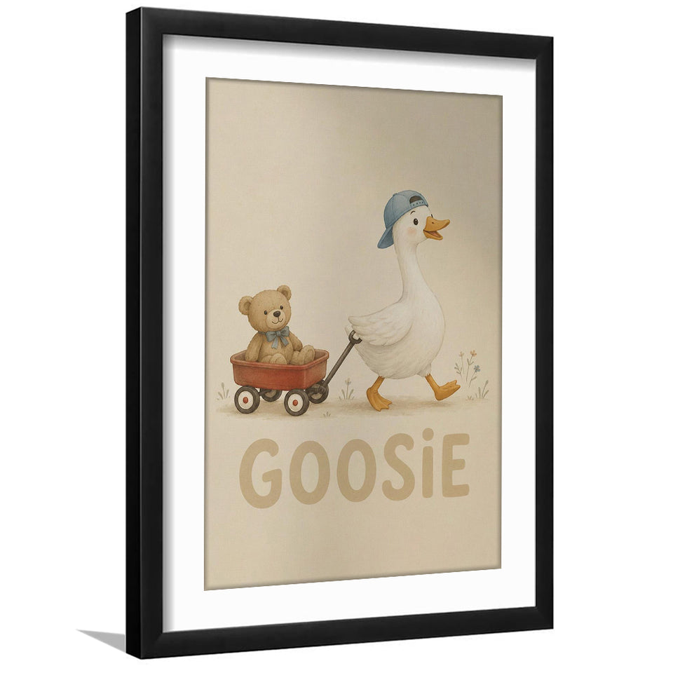 Personalized Mispronunciation Print, Goose Teddy Nursery, Pet Lover Art, Framed Art Print White Border