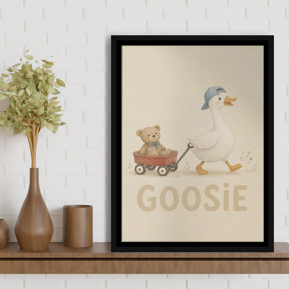 Personalized Mispronunciation Print, Goose Teddy Nursery, Pet Lover Art, Framed Canvas Print, Floating Frame