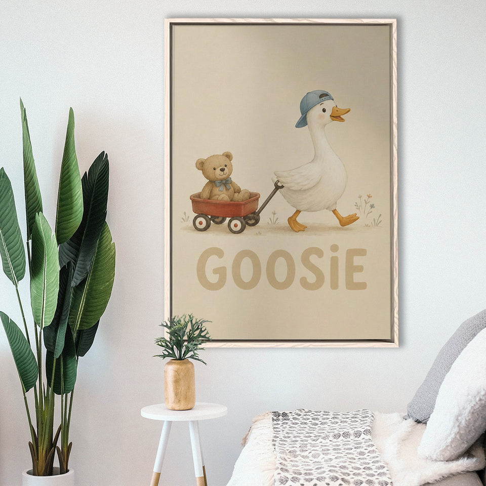 Personalized Mispronunciation Print, Goose Teddy Nursery, Pet Lover Art, Framed Canvas Print, Floating Frame