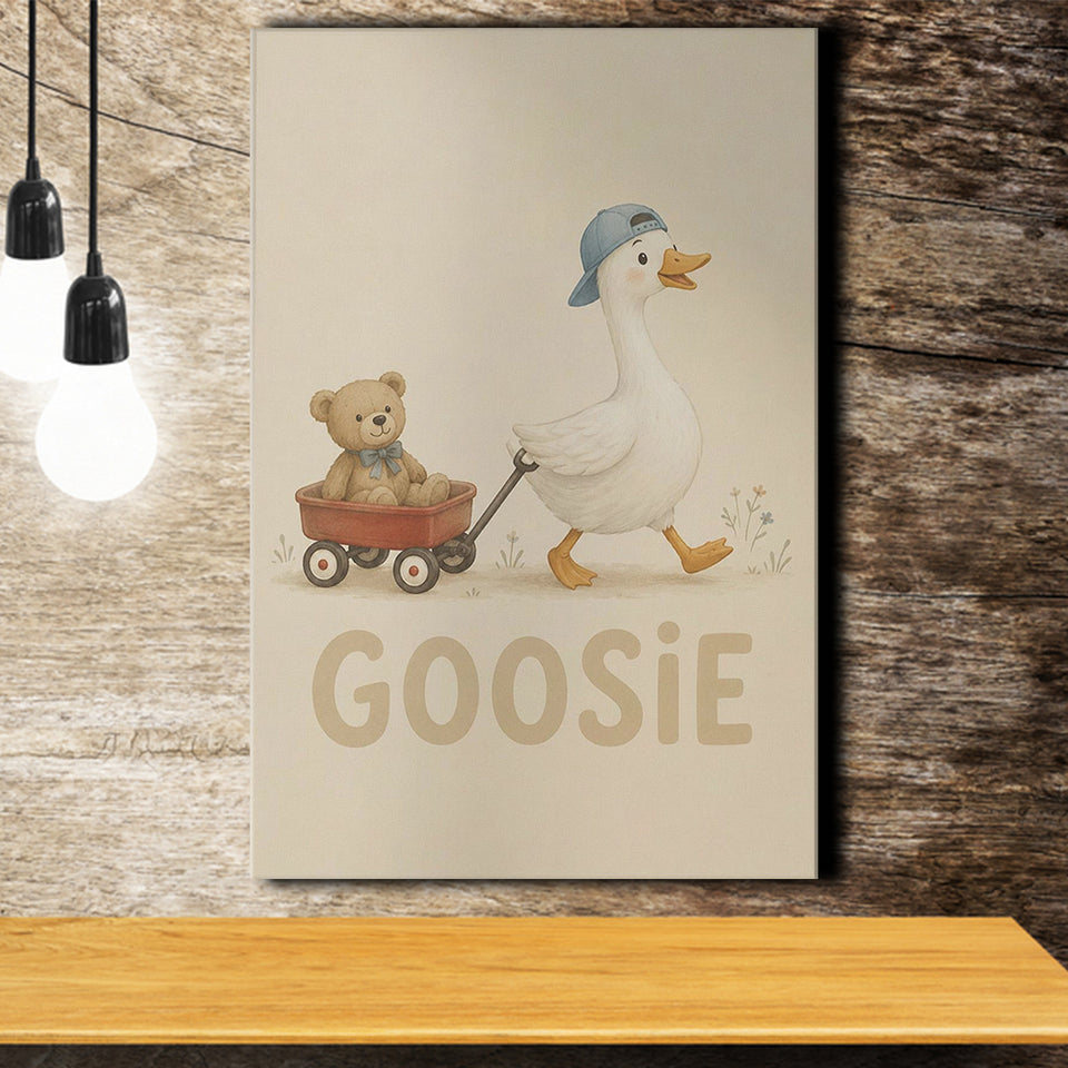 Personalized Mispronunciation Print, Goose Teddy Nursery, Pet Lover Art, Canvas Print Wall Art, Wall Decor