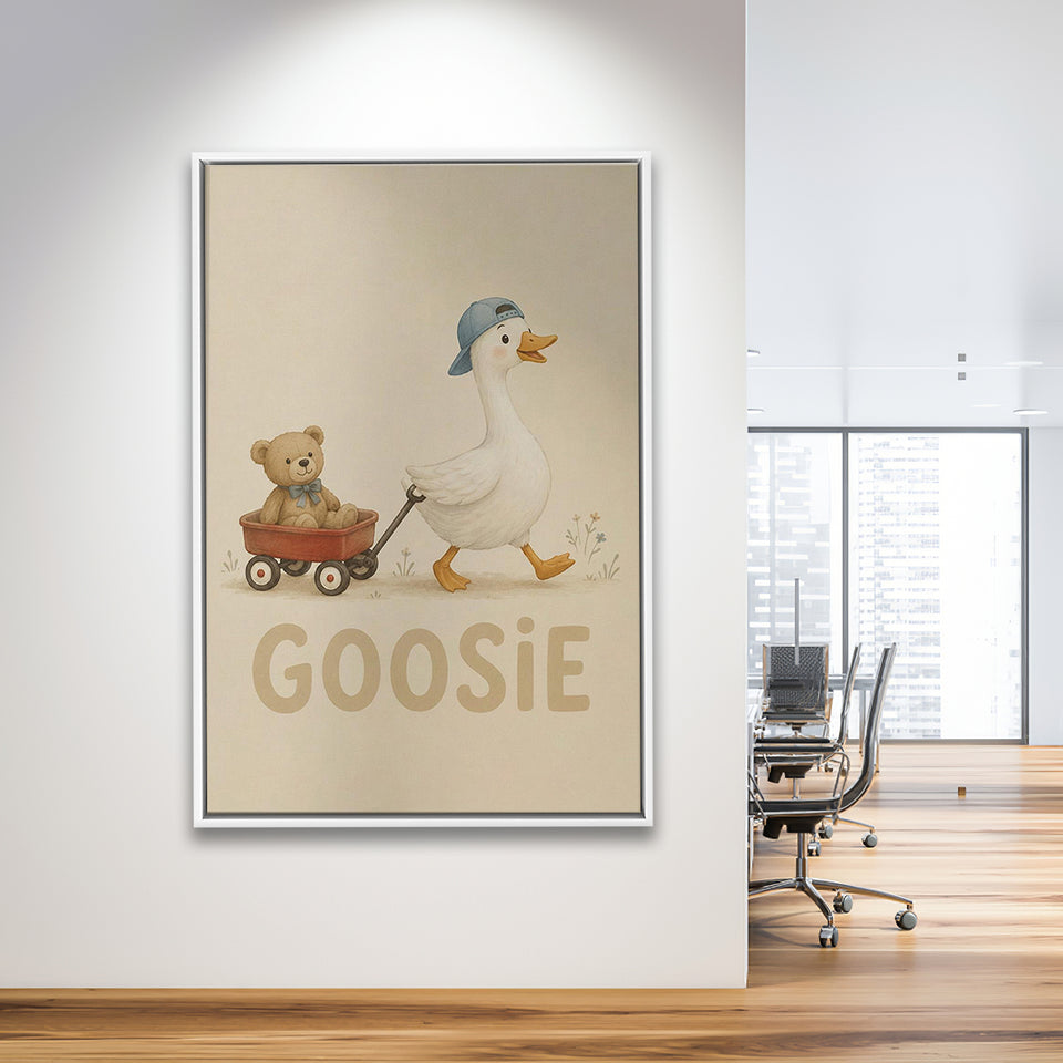 Personalized Mispronunciation Print, Goose Teddy Nursery, Pet Lover Art, Framed Canvas Print, Floating Frame
