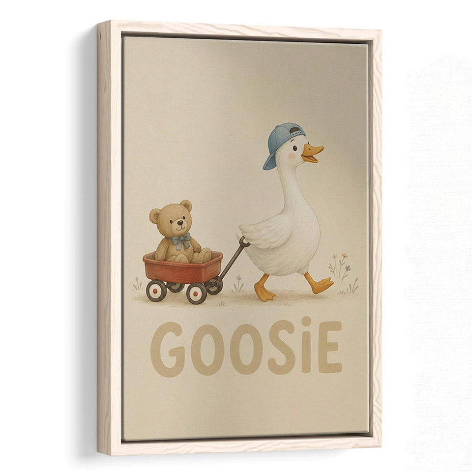 Personalized Mispronunciation Print, Goose Teddy Nursery, Pet Lover Art, Framed Canvas Print, Floating Frame