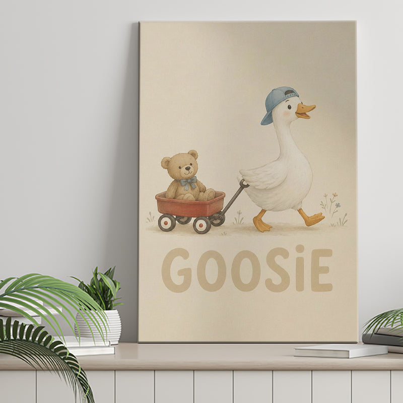 Personalized Mispronunciation Print, Goose Teddy Nursery, Pet Lover Art, Canvas Print Wall Art, Wall Decor