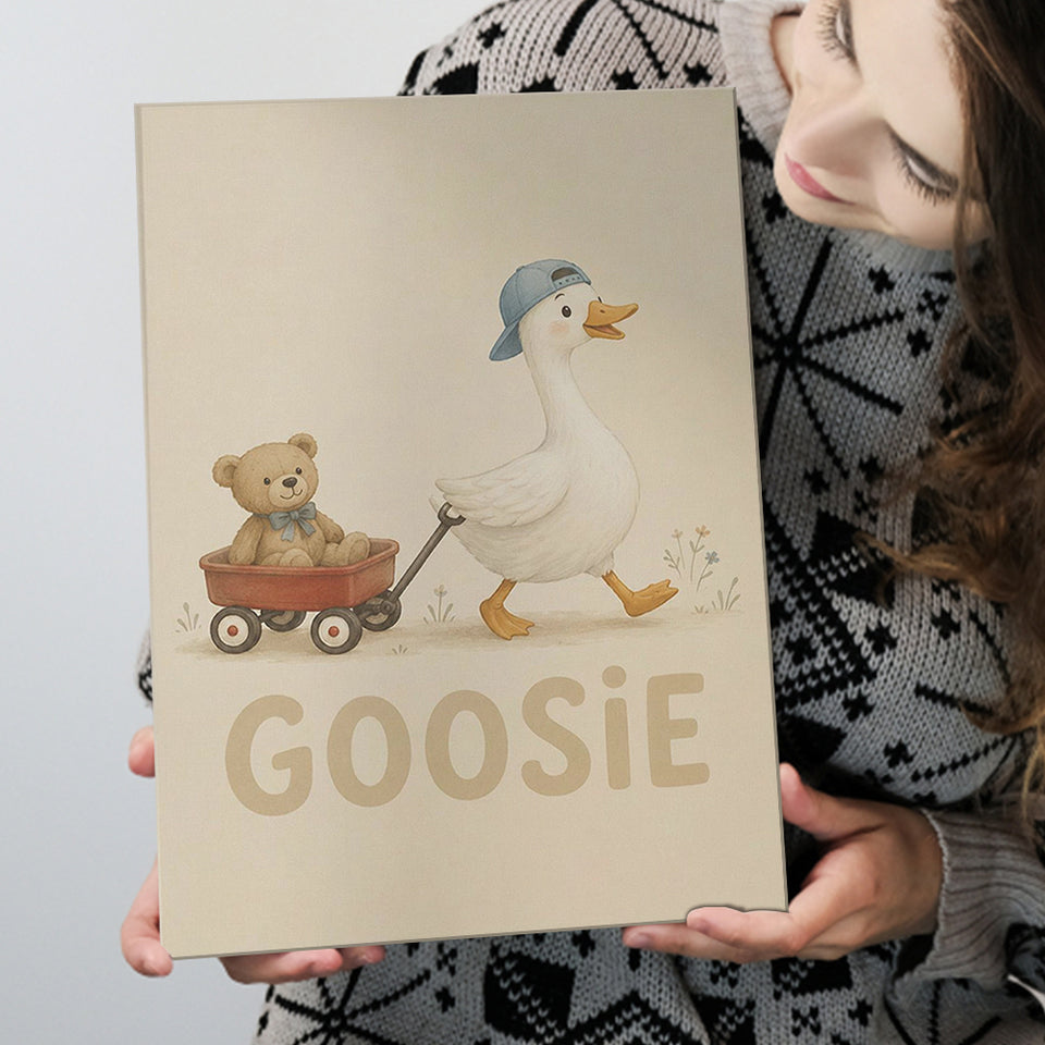 Personalized Mispronunciation Print, Goose Teddy Nursery, Pet Lover Art, Canvas Print Wall Art, Wall Decor