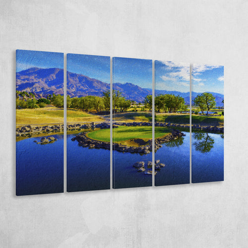 Pga West Stadium Course Painting, Hole 17At Califorlia, Golf Art Print, Extra Large 5 Panel, Canvas Prints Wall Art
