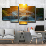 Photography Waterfall In Sunrise Beautiful Scene, Multi Panel,Mixed Canvas Print Wall Art Decor