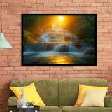 Photography Waterfall In Sunrise Beautiful Scene, Painting Art, Framed Art Print Wall Art Home Decor