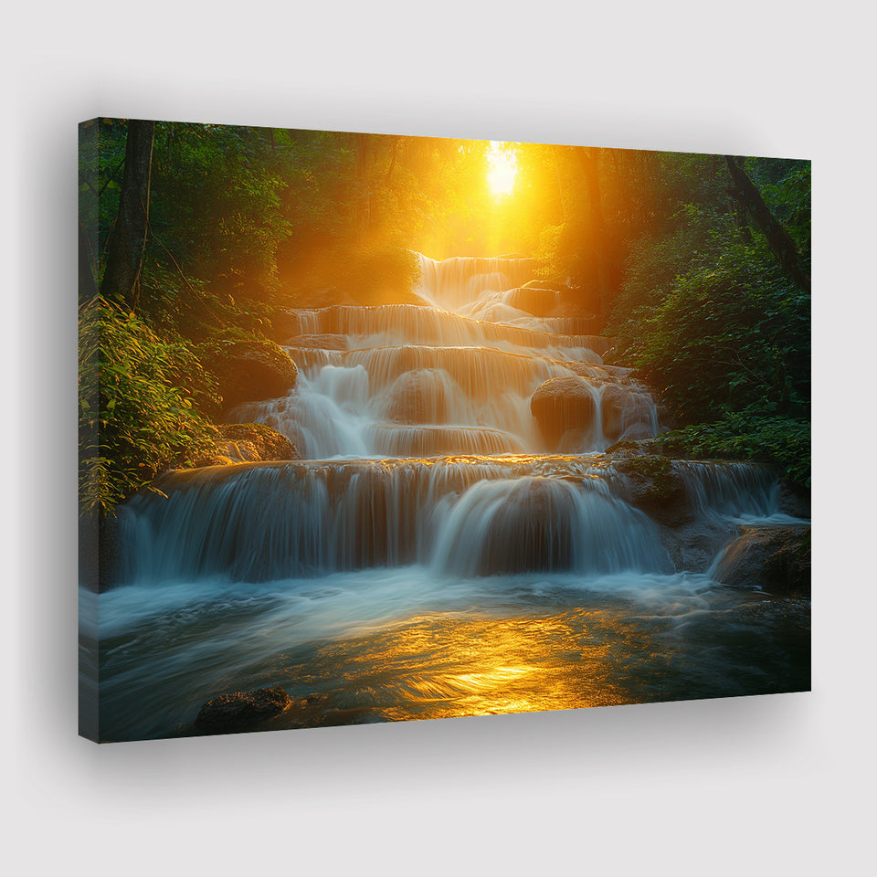 Photography Waterfall In Sunrise Beautiful Scene, Art Print, Canvas Print Wall Art Home Decor