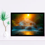 Photography Waterfall In Sunrise Beautiful Scene, Painting Art, Framed Art Print Wall Art Home Decor